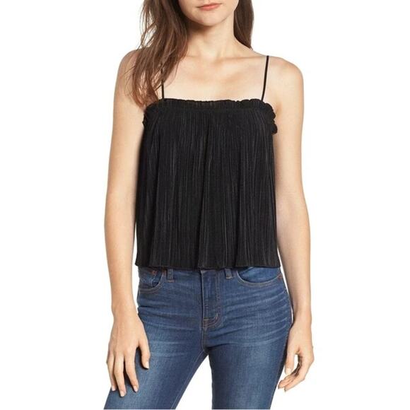 Madewell Texture & Thread Nicole Micropleat Ruffle Tank Top Black Small - Picture 1 of 8